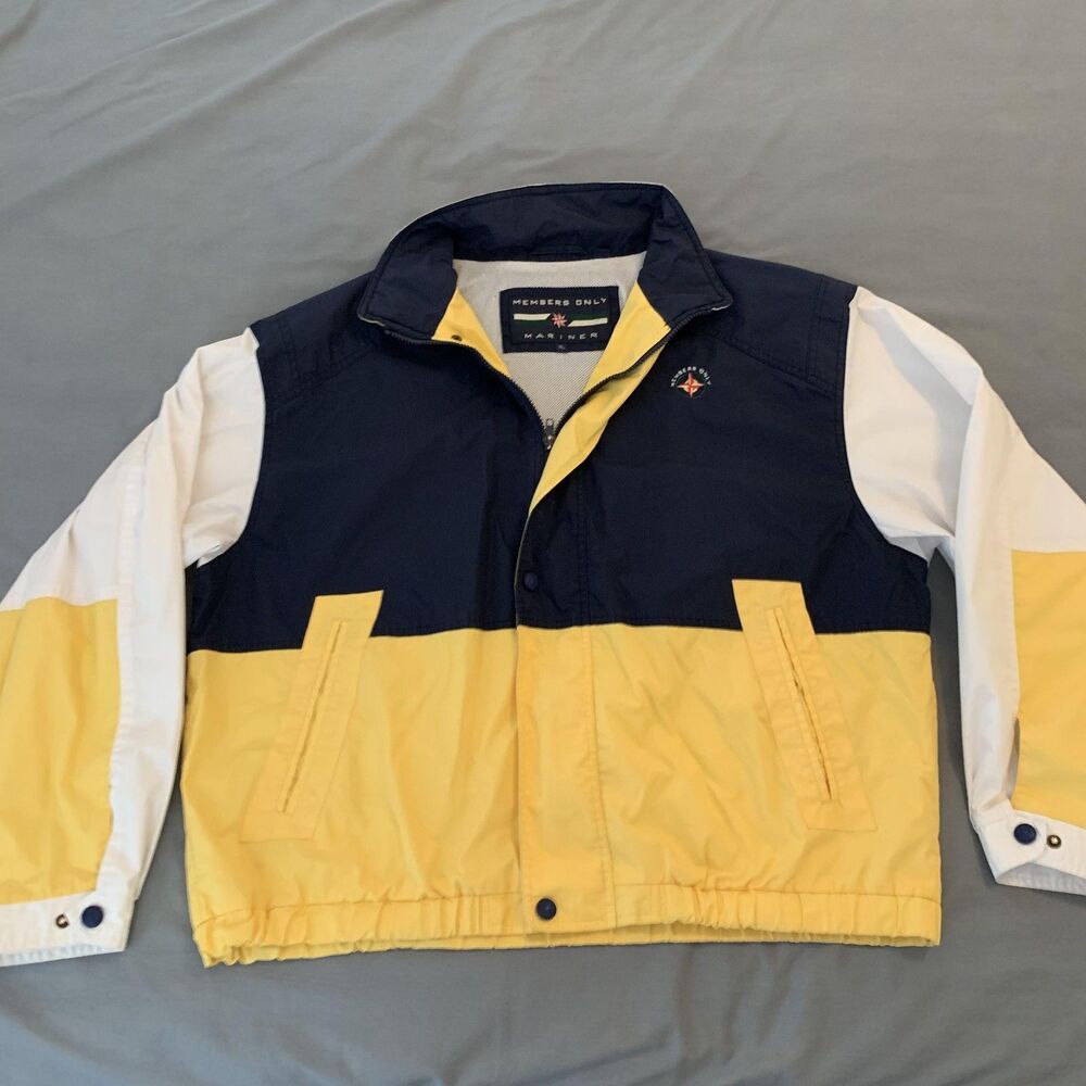 Members Only Mariner Jacket Mens XL Navy Yellow White Colorblock Windbreaker